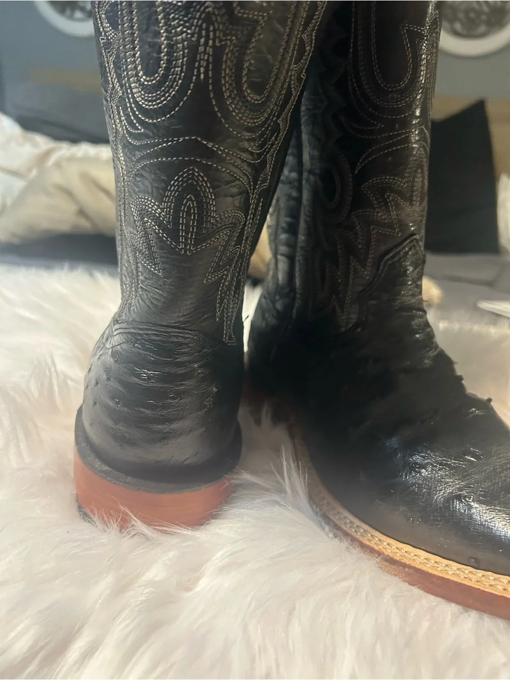 Men's Black Leather Western Boots with Embroidered Upper